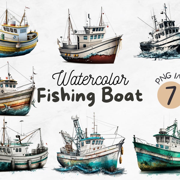 Watercolor Fishing Boat PNG | Fishing Boat Clipart | Boat png | Boat Designs | Retro Boat | Sublimation Design | Digital Design Download