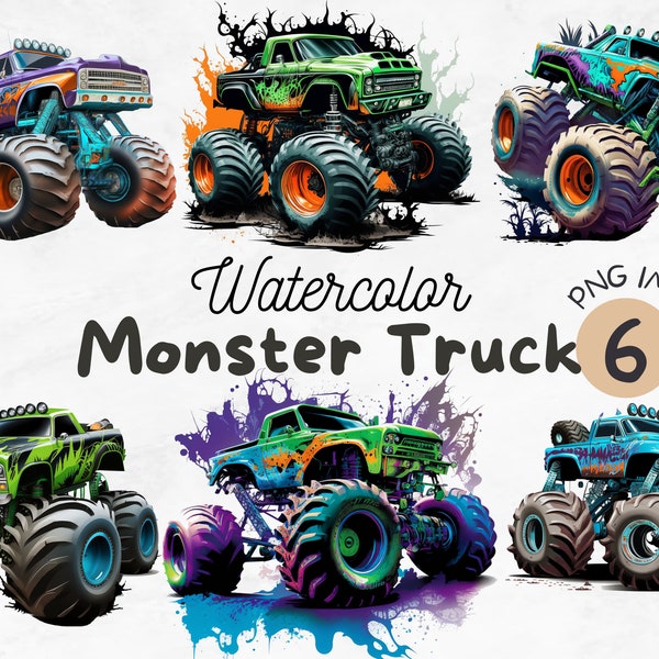 Akwarela Monster Truck PNG | Monster Truck Clipart | Projekt sublimacji Monster Truck | Ekstremalny pojazd | Pobierz projekt cyfrowy