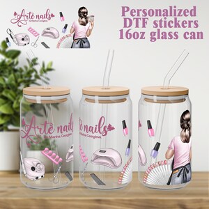 Nail Salon UV DTF Sticker: 16 oz Glass Cup Vinyl Wrap