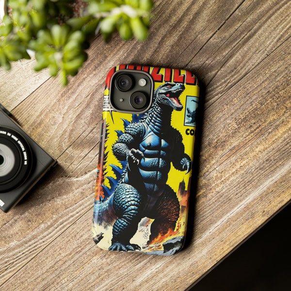 Vintage Comic Art phone case, gift for Godzilla lovers, Tough Cases