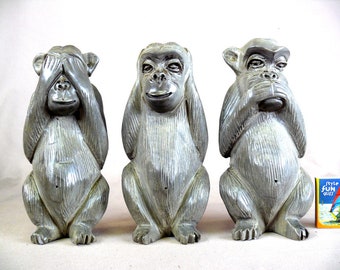 Le Tre Scimmie in ebano grigio