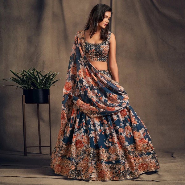 Lehenga Choli For Women Indian Wedding Wear Function Wear Party Wear Organza fabric Chaniya Choli Reception Wear Embroidery Work lehengas