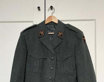 Unique 80s Swiss army wool jacket with emblems *RARE*