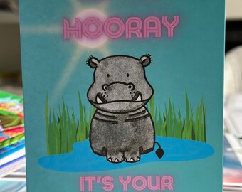 Hippo Birthday Card | Hippo Card | Hippopotamus Card | Hip Hip Hooray | Card For Hippo Lover