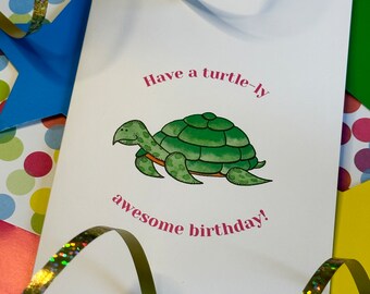 Turtle Birthday Card | Turtlely Awesome Kids Birthday Card | Turtle Lover Gift | Pun Birthday Card | Funny Birthday Card | Cute Turtle Card