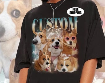 Custom Retro Dog Bootleg Shirt, Dog Bootleg Retro 90&#39;s Tee, Custom Pet Photo, Custom Pet Portrait, Dog Owner Gift, Pet Lovers Gift,y2k,