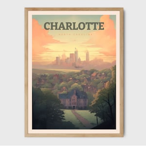 Charlotte North Carolina Travel Print, Carolina Decor, Art Print, Travel Poster, Home Decor, Wall Art City Illustration, Gift for