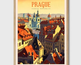 Prague Cityscape Art Print, Czech Republic Illustration