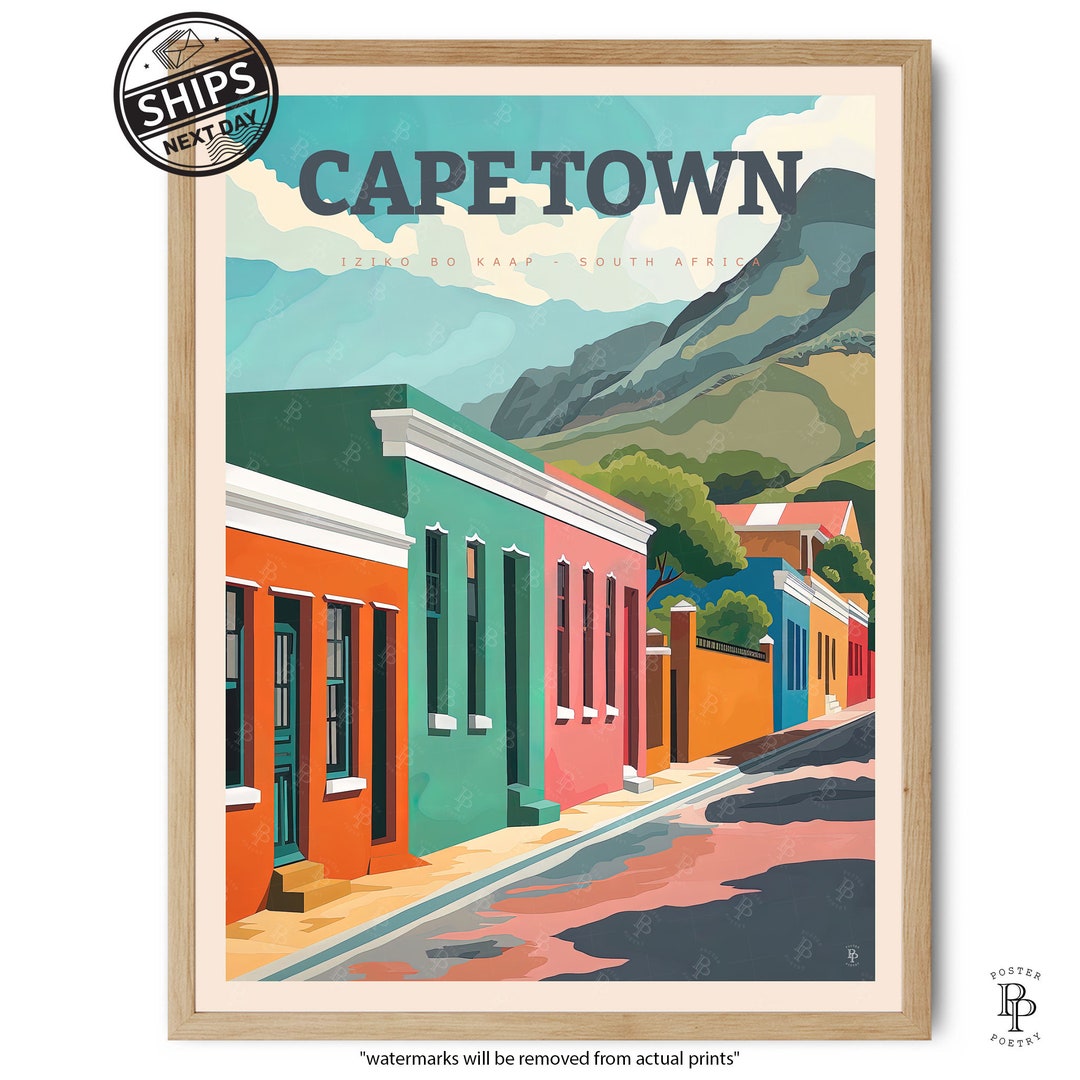 Cape Town Bo Kaap Vintage Travel Poster South Africa Art Print Etsy