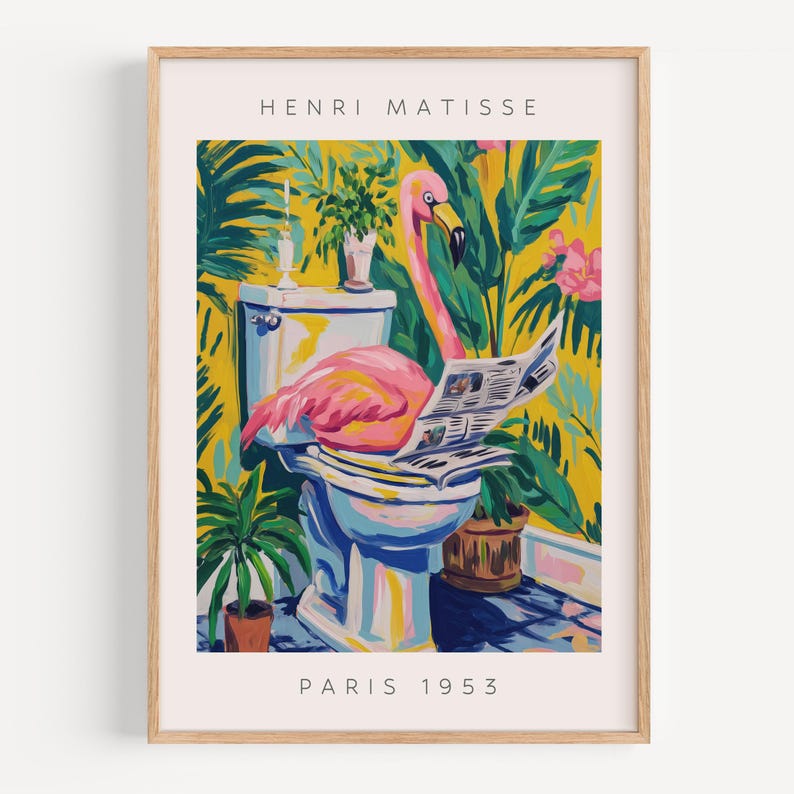 Flamingo Bathroom Art – Henri Matisse Style Tropical Poster – Funny ...