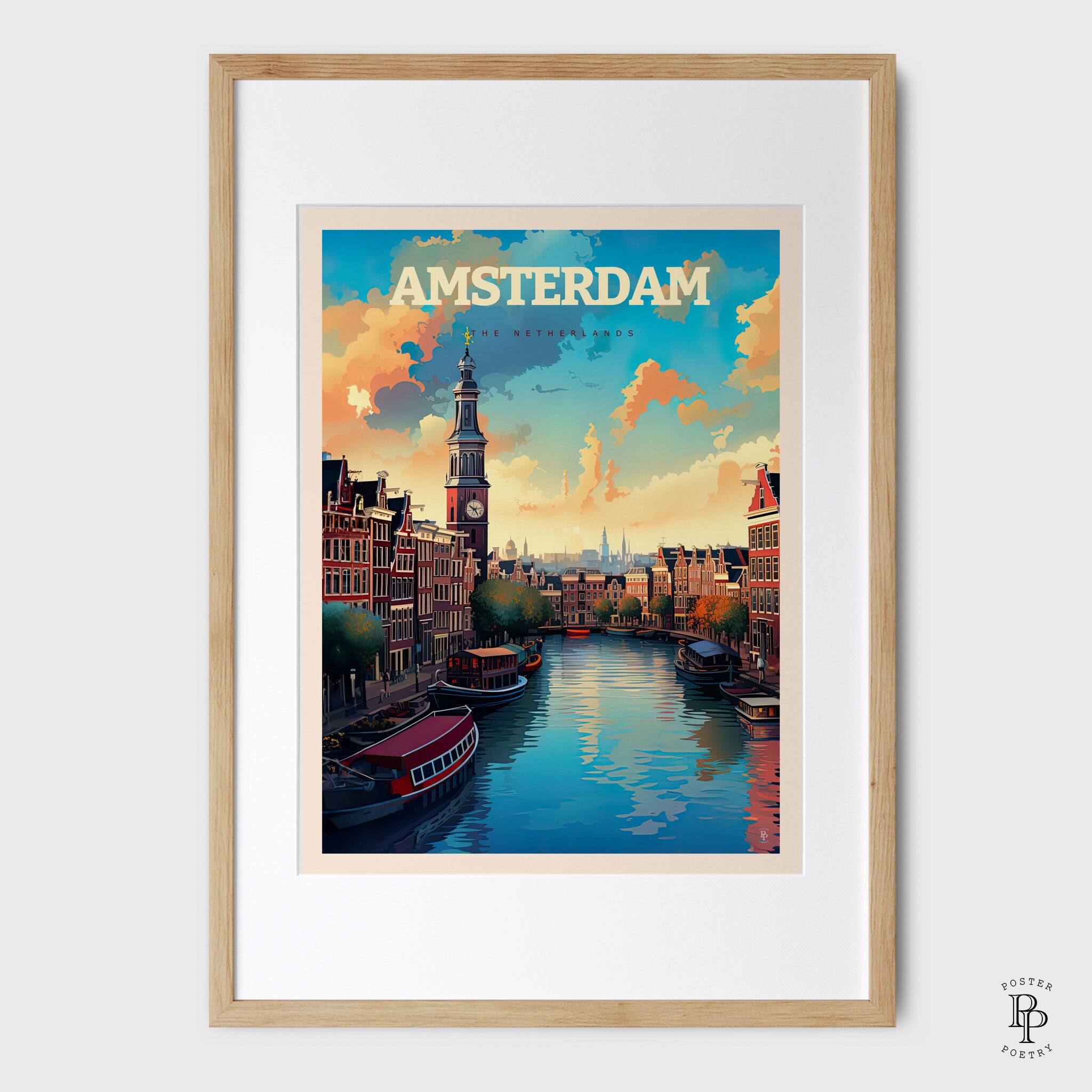 Amsterdam Vintage Travel Print Netherlands Wall Art Giftable Art Living ...