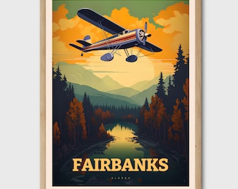 Fairbanks Alaska Vintage Travel Poster Print – Airplane Wall Art