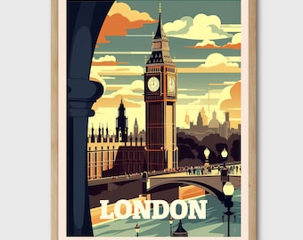 Big Ben London Art Print, Vintage Travel Poster, Gallery Wall Decor