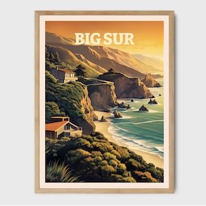 Stampa vintage retrò del Parco Nazionale Big Sur, stampa di viaggio, arredamento per la casa, poster decorativo, arte murale moderna