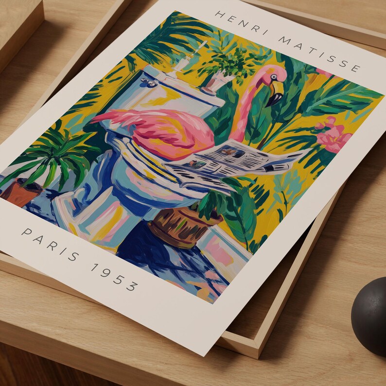 Flamingo Bathroom Art – Henri Matisse Style Tropical Poster – Funny ...