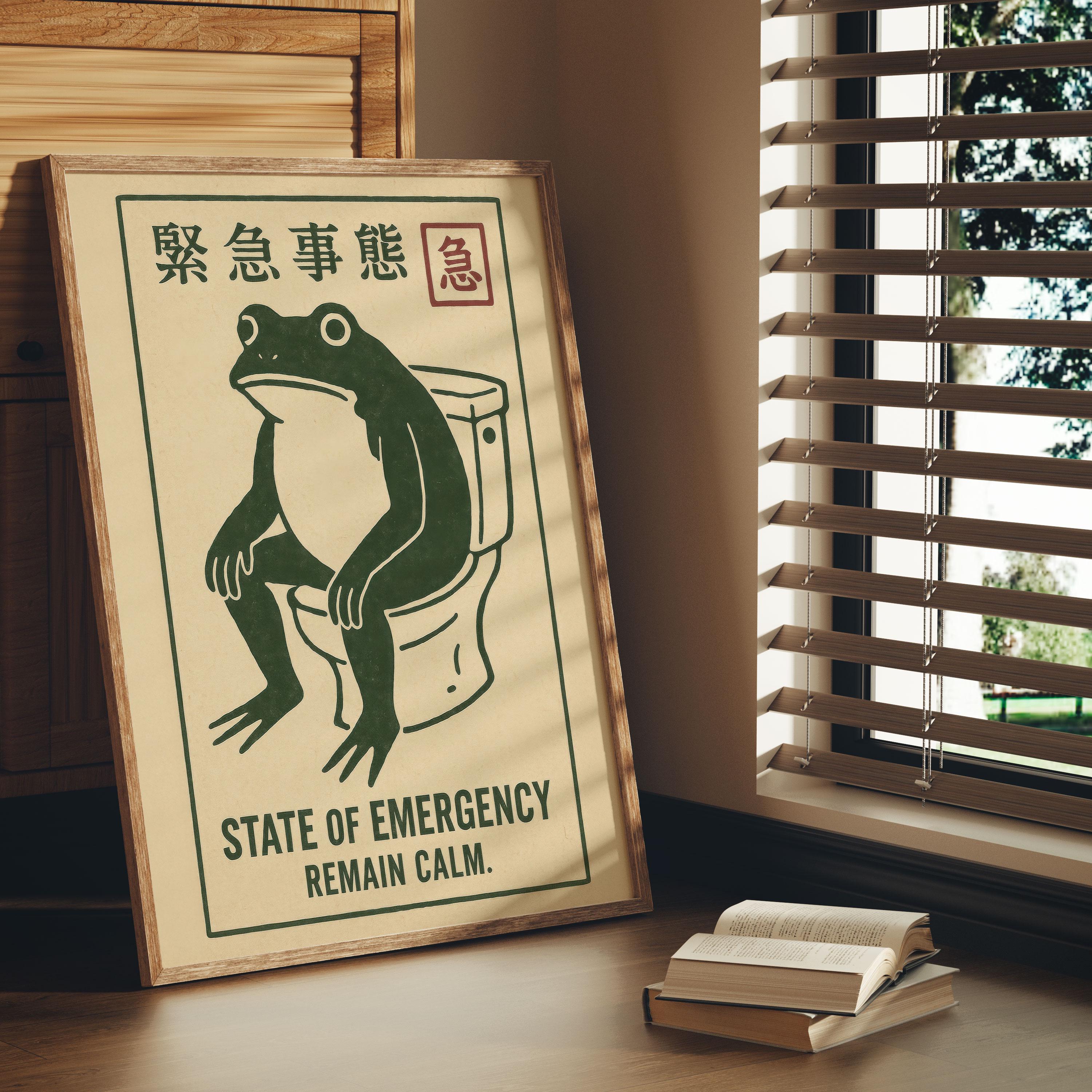 Frank dam カフェ　アート 474mm × 459mm Funny Frog Bathroom Art – “state of Emergency” Japanese Print