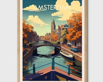 Amsterdam Canal Art Print, Netherlands Travel Poster