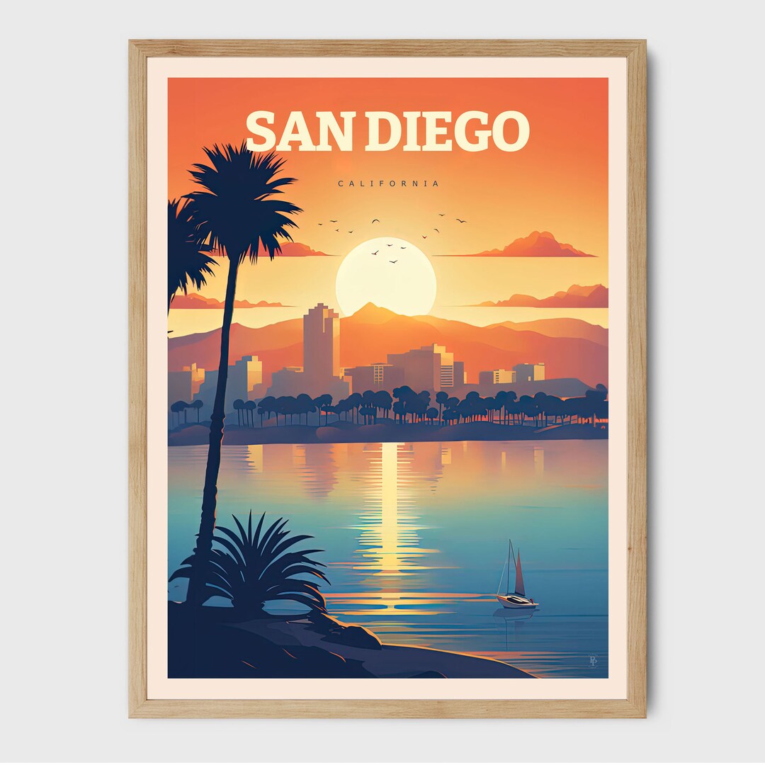 San Diego California Art Print, Coastal Cityscape Travel Poster - Etsy