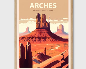 Póster retro del Parque Nacional Arches: regalo de recuerdo de viaje
