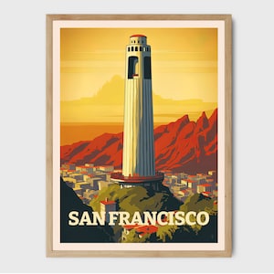 Coit Tower San Francisco California Travel Print, Travel Decor, Art Print, Travel Poster, Home Decor, Wall Art City Illustration, Gift for