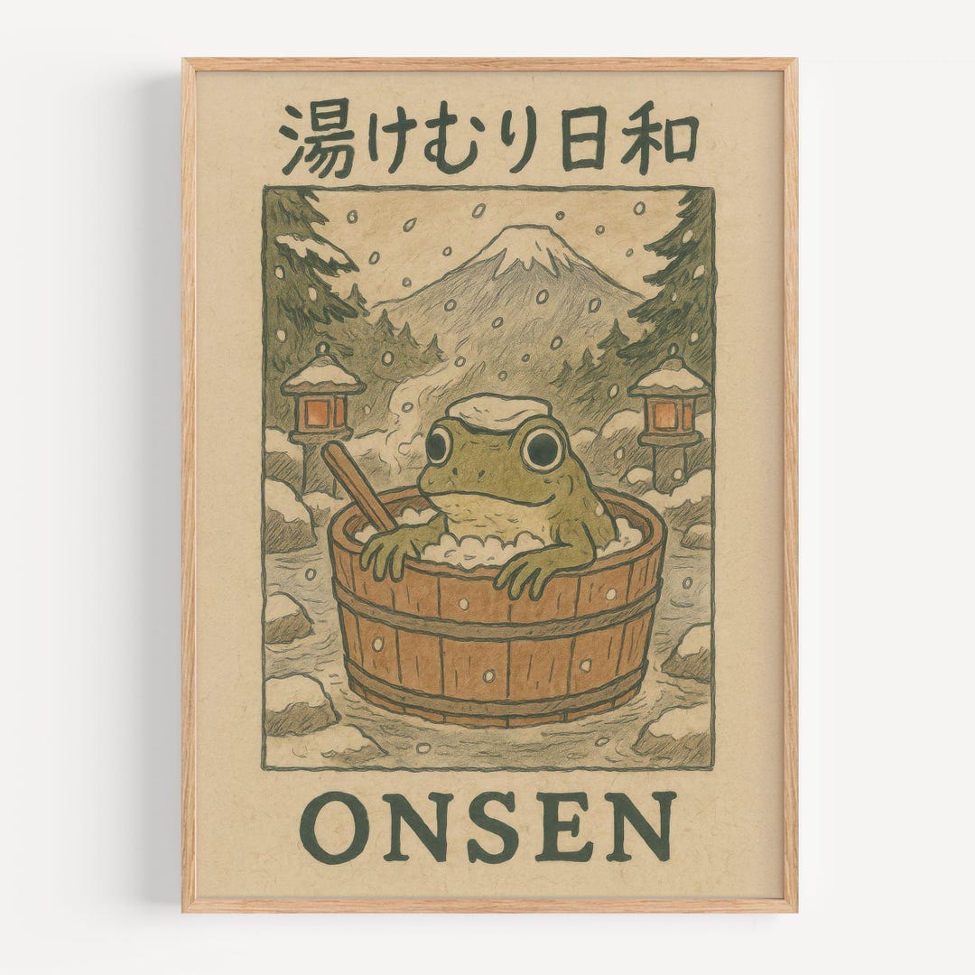 Frog in Onsen Wall Art Japanese Bathroom Poster Japandi Woodblock Print ...