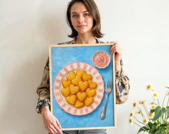 Heart Chicken Nugget Print Funny Food Kitchen Wall Art
