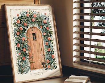 As For Me And My House Print Floral Door Joshua 24:15 Bible Art