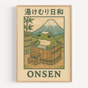 Japanse kikker in een badkuip houtsnede, Japanse badkamer muurkunst, Japandi kunst, ontspannende poster, Japans muurdecor, badkamerdecor
