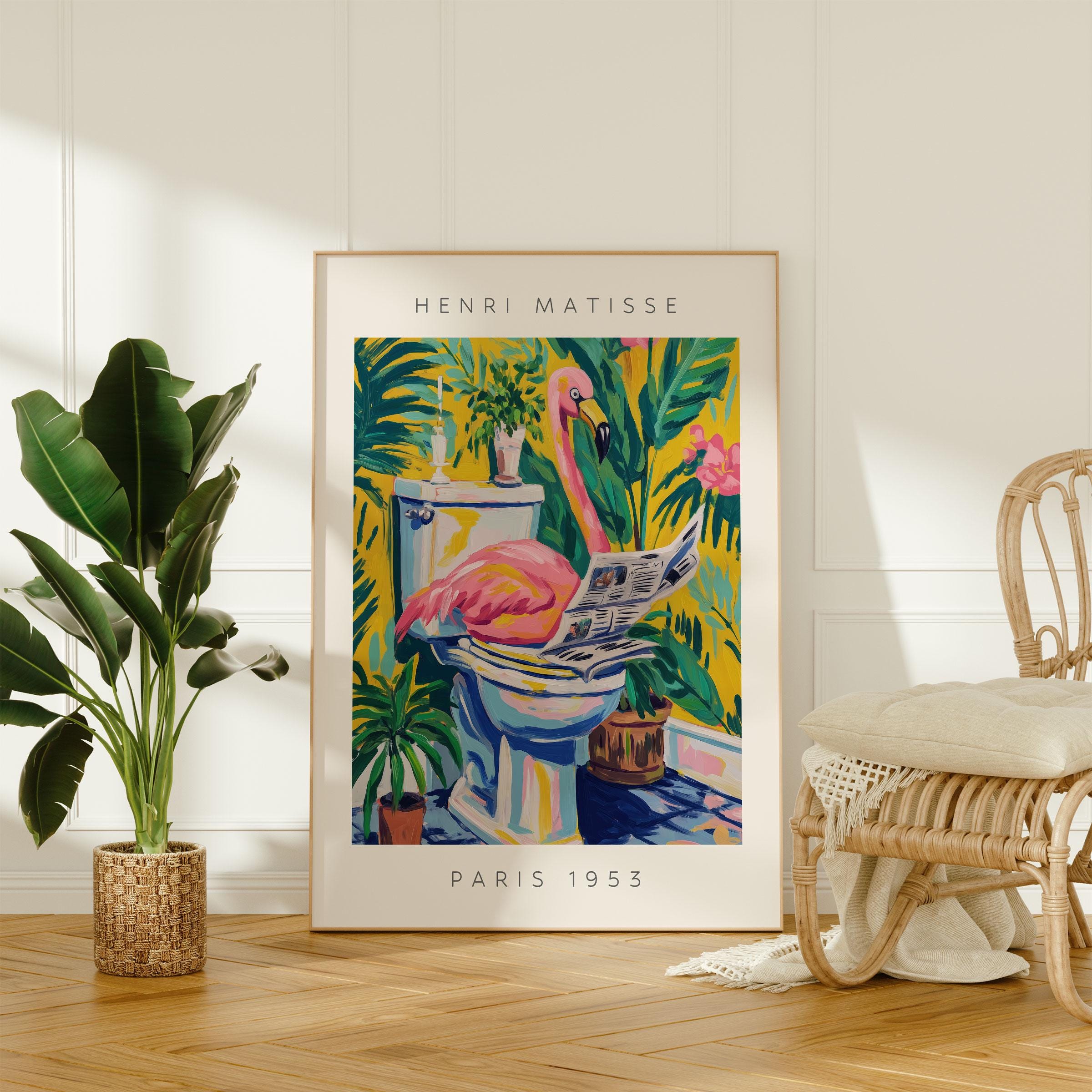 Flamingo Bathroom Art – Henri Matisse Style Tropical Poster – Funny ...