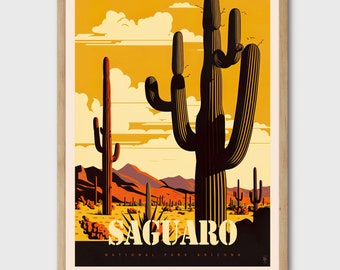 Kunstdruk nationaal park Saguaro – Woestijnlandschap van Arizona