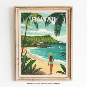 Oahu Hawaii Beach Print Trendy Wall Wall Art Maui Island Beach House Decor Illustration Travel Poster Gift