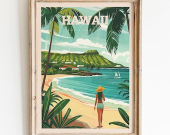 Oahu Hawaii Beach Print, Trendy Travel Poster