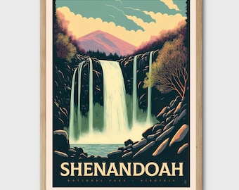Shenandoah National Park Waterfall Art Print: Vintage Travel Poster
