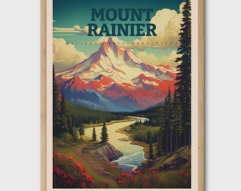 Mount Rainier Vintage Travel Poster Washington National Park Prints