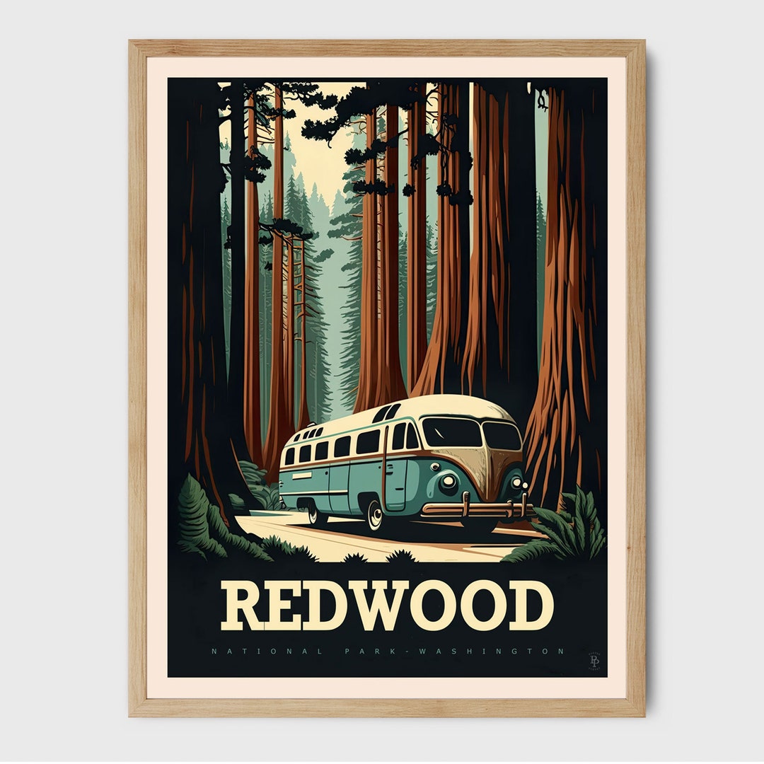 Redwood Vintage National Park Trendy Poster Us National Park Etsy