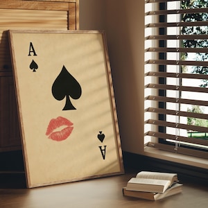 Asso di picche Femme Fatale Stampa Carta da gioco retrò Poster alla moda Bacio retrò Labbra Appartamento Estetico
