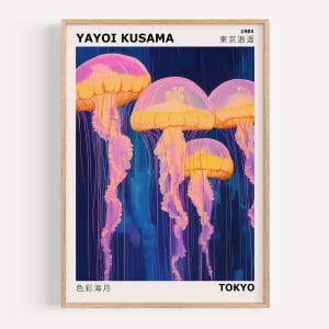 Yayoi Kusama Jellyfish Wall Art Colorful Poster for Home Decor, Original Jellyfish Print Bold Vibrant Japanese Wall Art for Bedroom