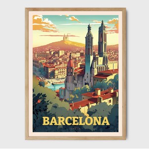 Barcelona Cityscape Art Print, Spain Travel Poster