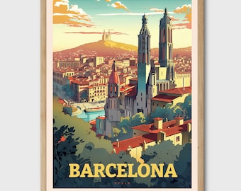 Barcelona Cityscape Art Print, Spain Travel Poster