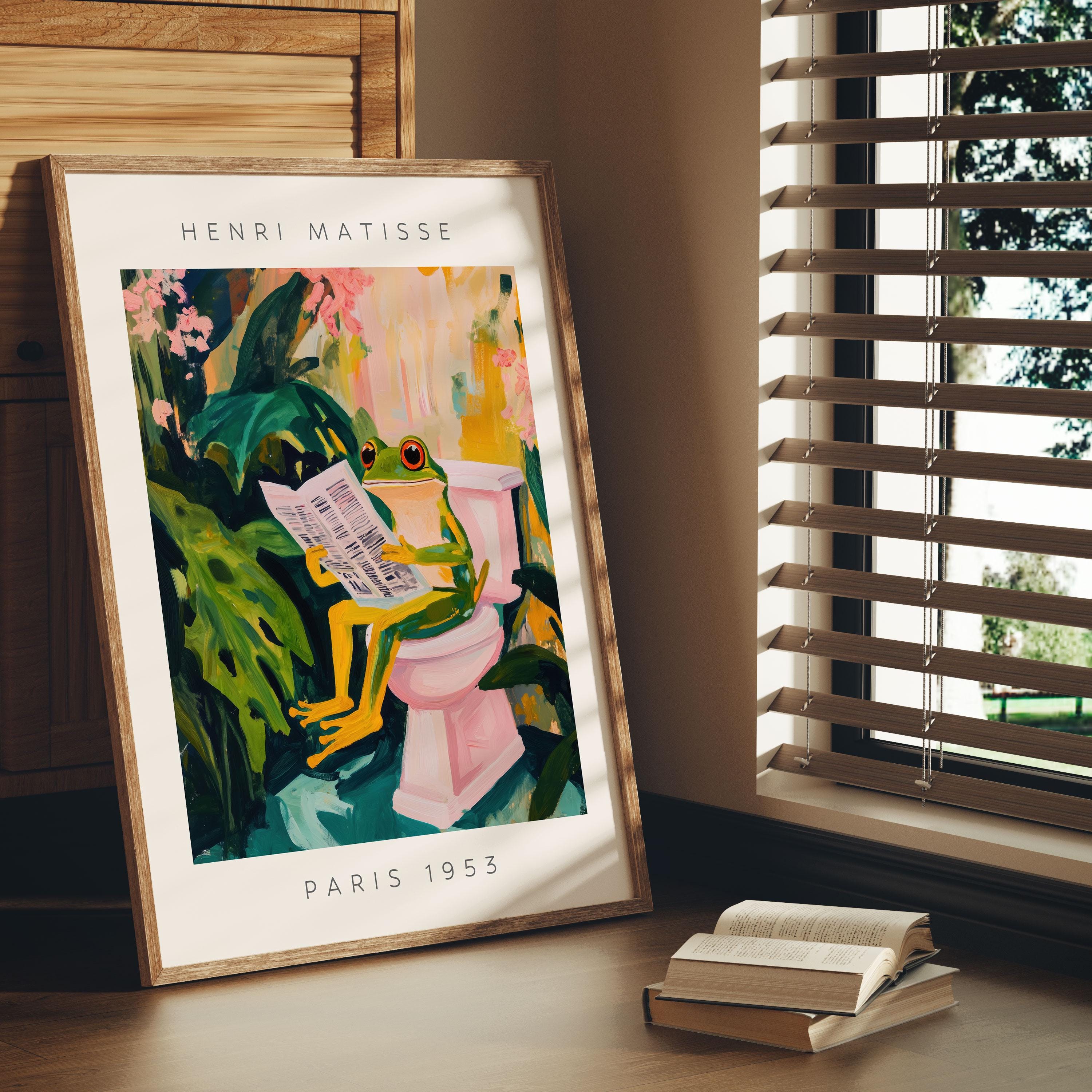 Funny Bathroom Wall Art Frog Reading Print Henri Matisse Style Poster ...