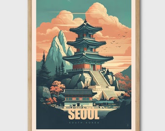 Seoul Travel Poster, Gyeongbok Palace Illustration Art Print