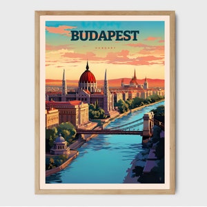 Budapest Travel Art Print Hungary Retro Travel Poster Honeymoon Gifts City Illustration Wall Art