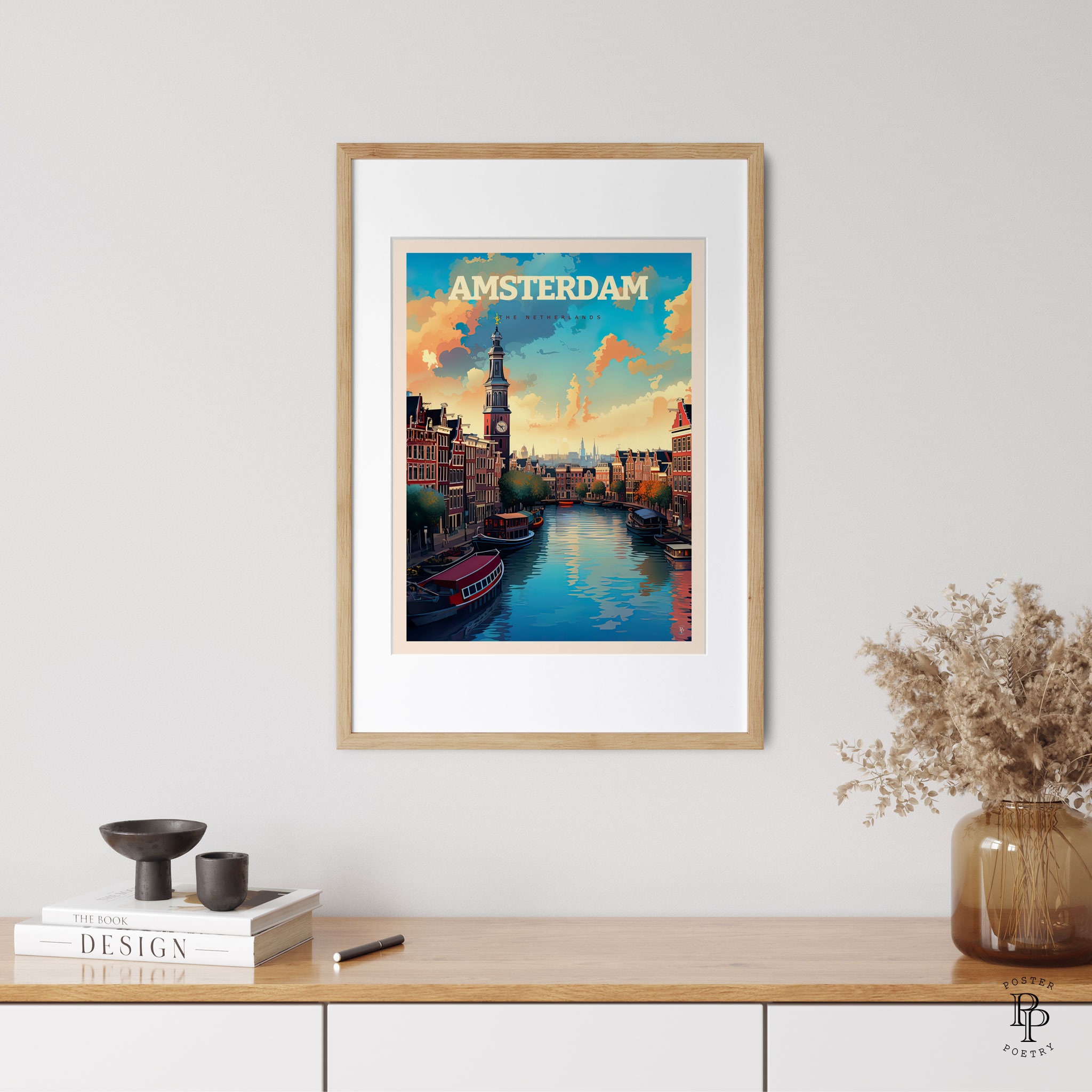 Amsterdam Vintage Travel Print Netherlands Wall Art Giftable Art Living ...