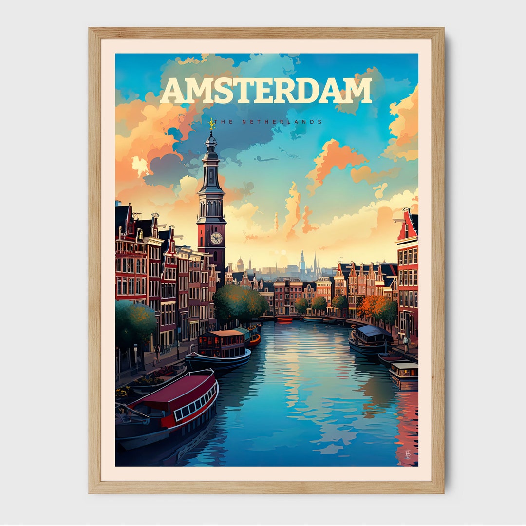 Amsterdam Vintage Travel Print Netherlands Wall Art Giftable Art Living ...