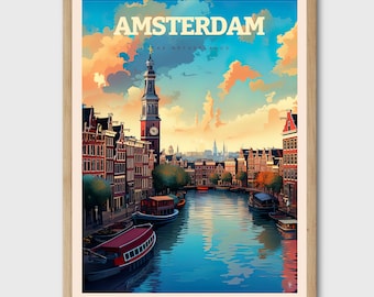 Amsterdam Vintage Travel Print Netherlands Wall Art Giftable Art Living Room Prints