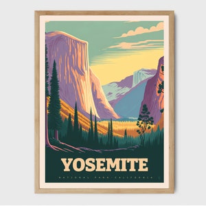 Yosimete Watercolor National Park Poster Print Art Us National Park Travel Yosemite Wall art