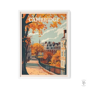 Cambridge Boston Travel Print Art Home Wall Decor Art Print Travel Poster Wall Art City Illustration Gift for