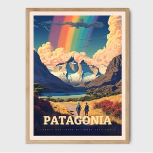 Poster Patagonie, Torres del Paine, impression d&#39;affiche, impression de Patagonie, impression du Chili, impression de voyage, impression d&#39;affiche de voyage, cadeau de randonnée, souvenir de voyage
