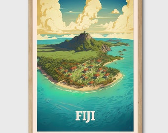 Fiji Poster Travel Print, City Illustration, Gift for, Wall Art featuring Fiji Island, Coastal Decor, Honeymoon Gifts