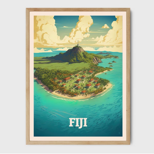 Fiji Poster Travel Print, City Illustration, Gift for, Wall Art featuring Fiji Island, Coastal Decor, Honeymoon Gifts